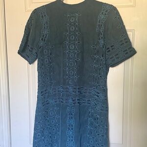 NWT Anthropologie Kas New York Embroidered Dress Dark Turquoise Green
